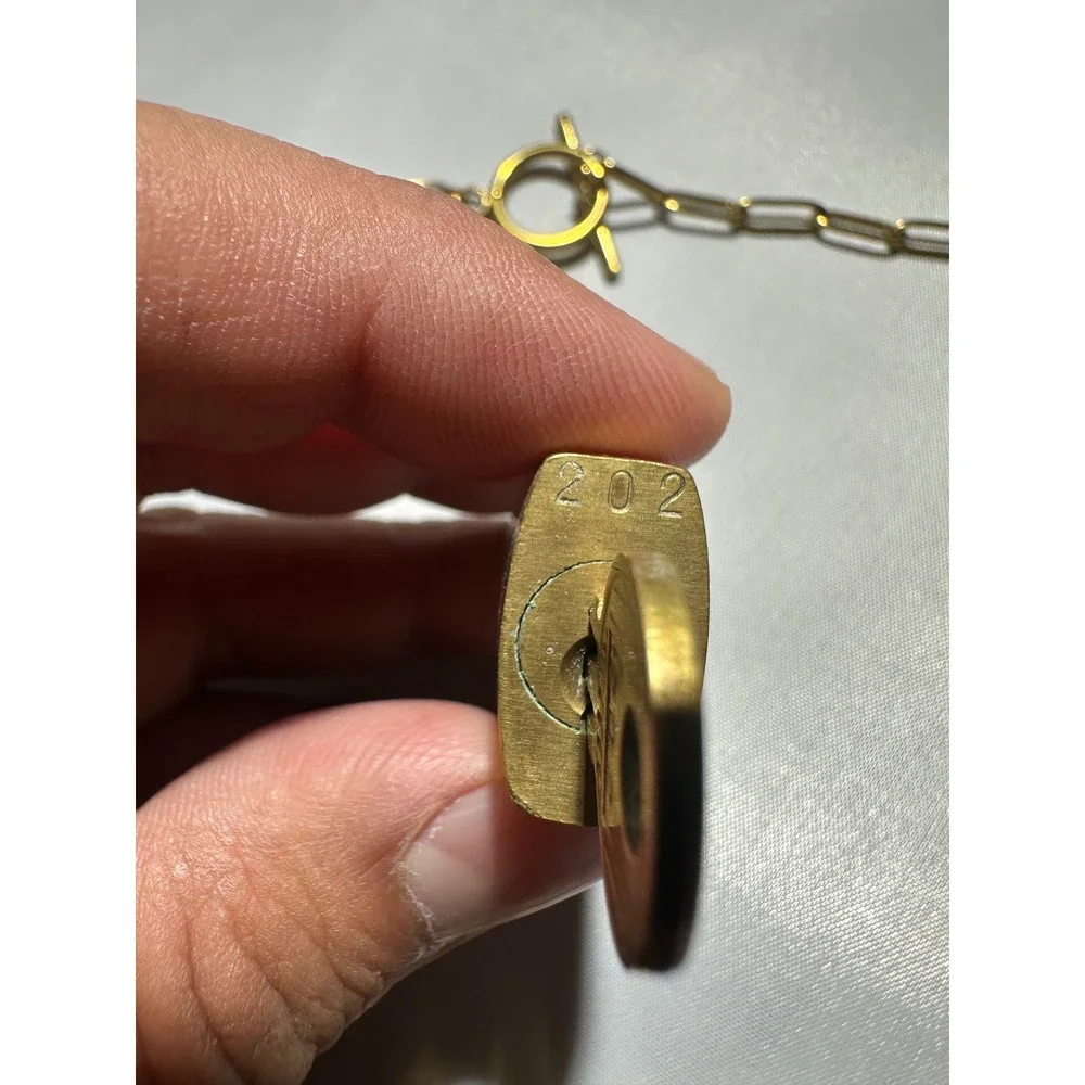 Louis Vuitton Brass Padlock 202 and Key with Gold Tone Paperclip Chain Necklace